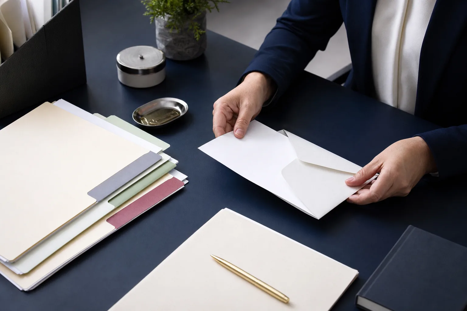 Professional preparing organized credit dispute correspondence