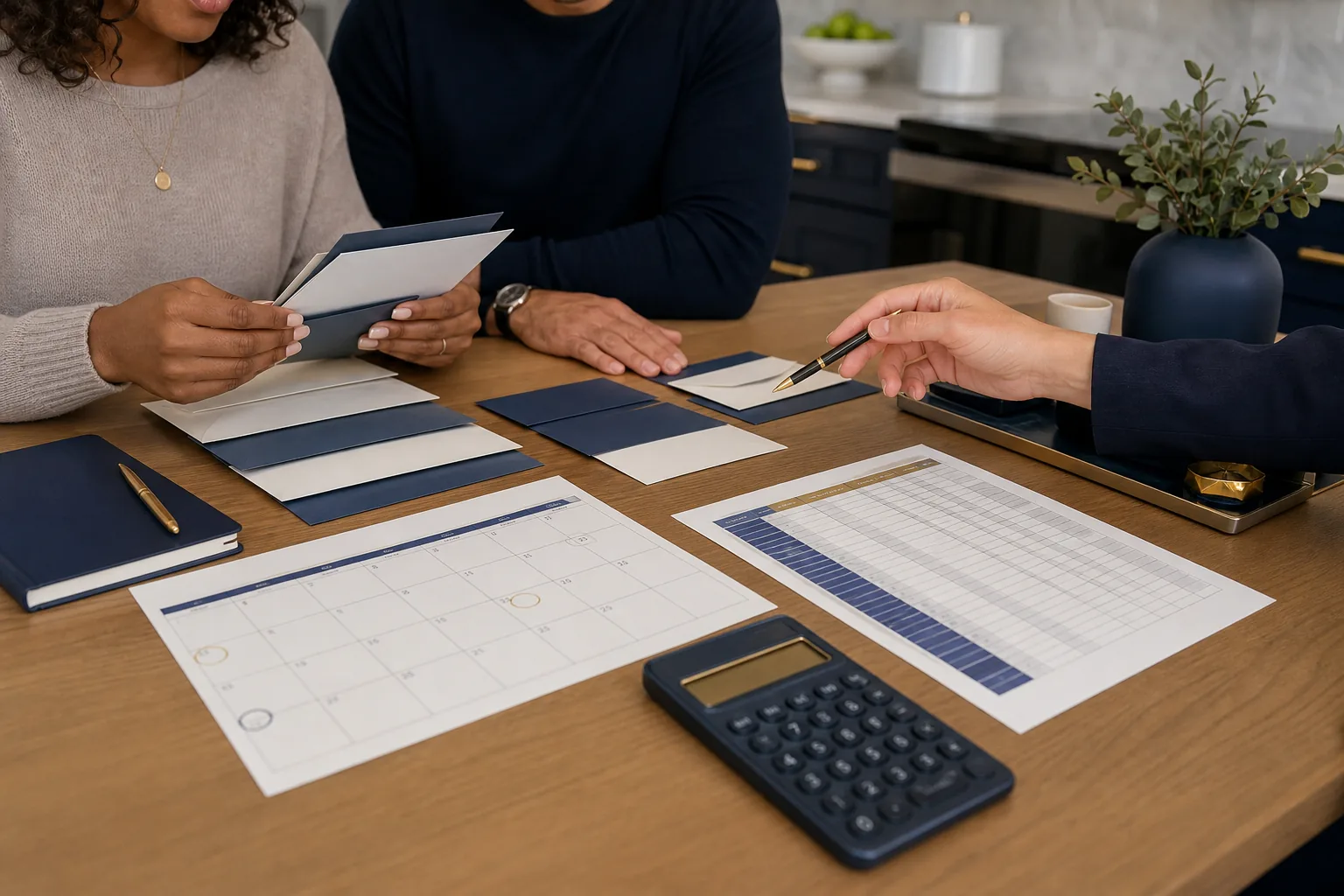 Financial wellness consultation with budget documents and calculator